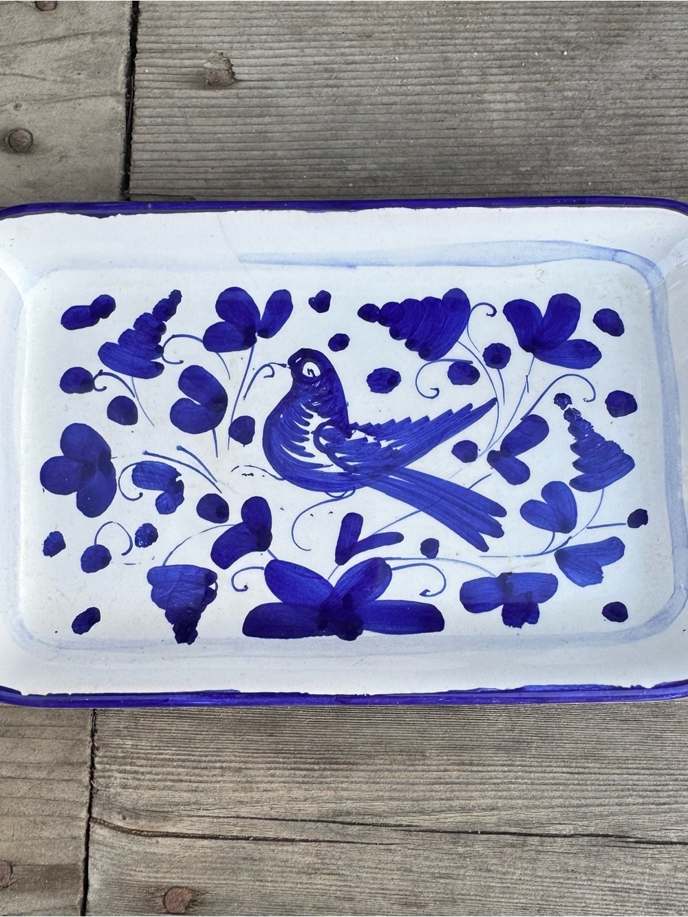 Deruta Majolica Mario Sambuco ITALY Blue White Ceramic Floral Bird Trinket Tray